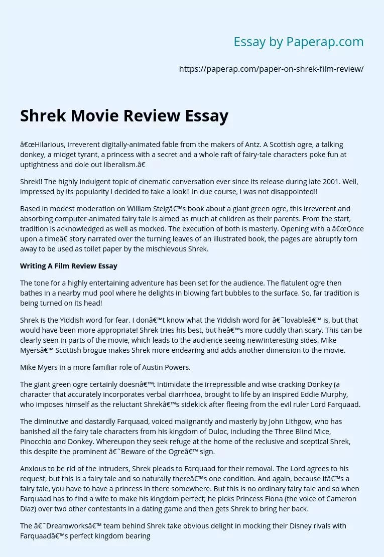 shrek movie review essay