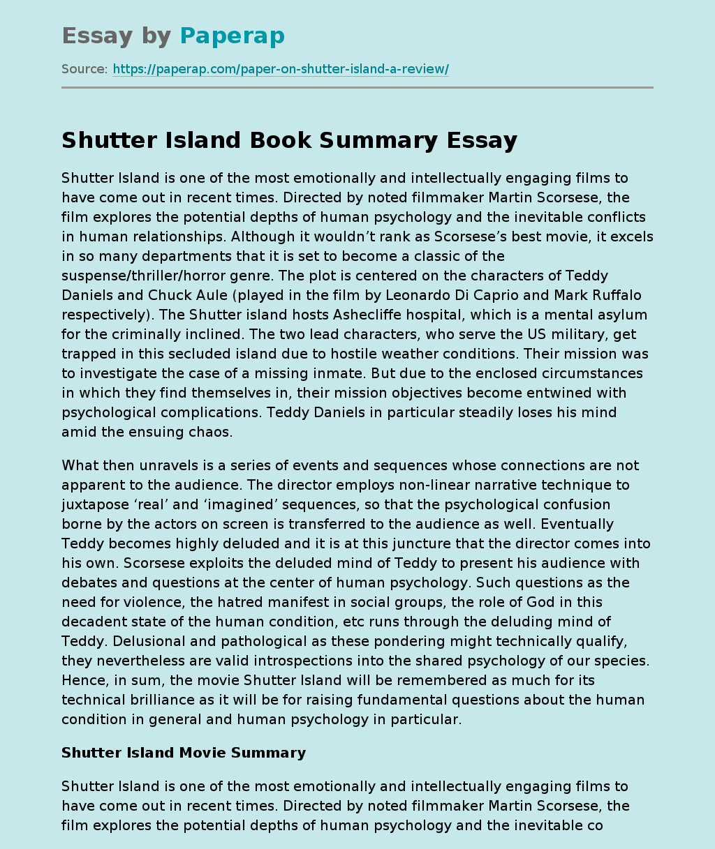 Shutter Island Book Summary