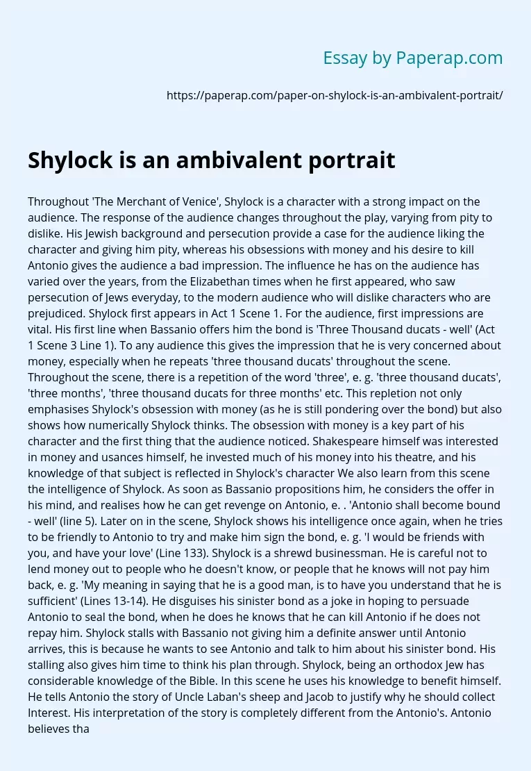 "The Merchant Of Venice": Shylock Is An Ambivalent Portrait