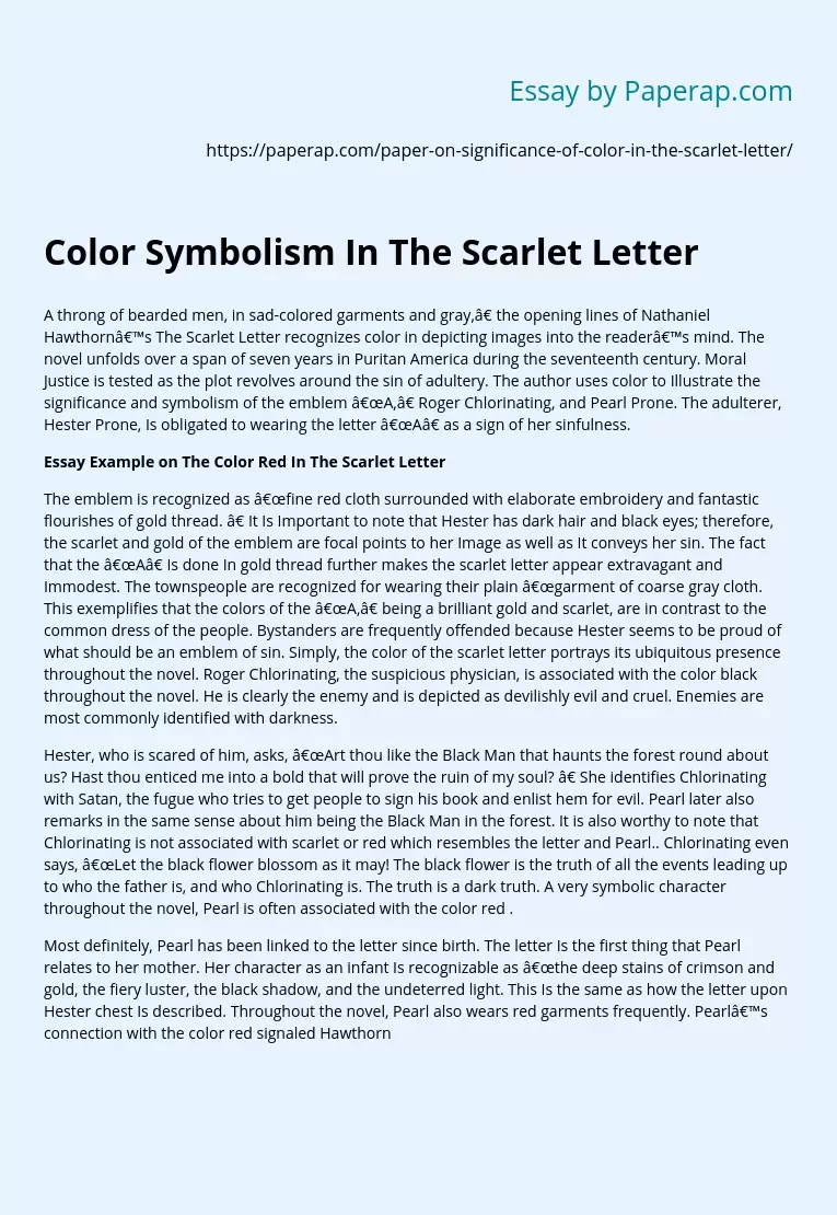 Color Symbolism In The Scarlet Letter