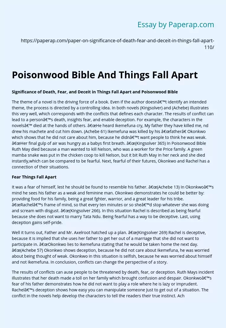 Poisonwood Bible And Things Fall Apart
