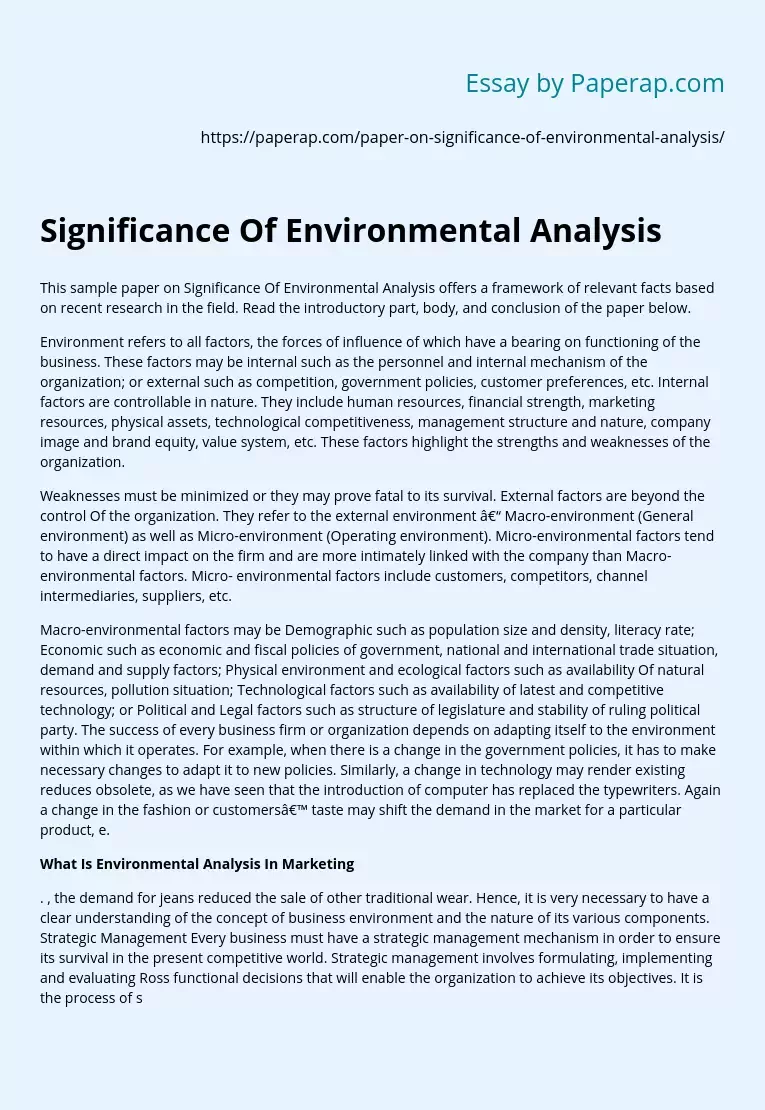 Significance Of Environmental Analysis