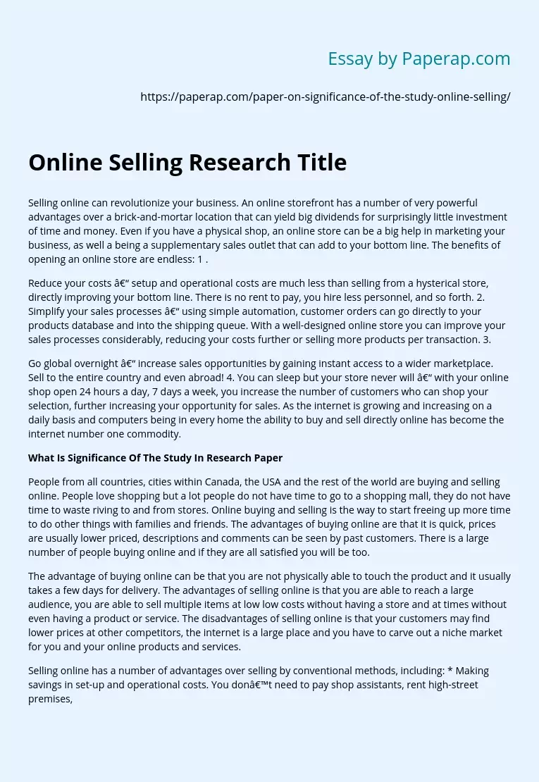 Online Selling Research Title