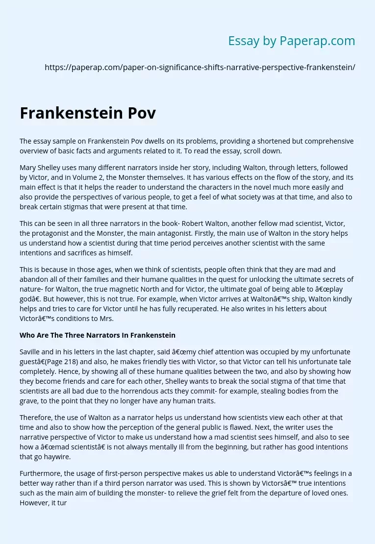 Frankenstein Pov: Narrative Perspective Shifts