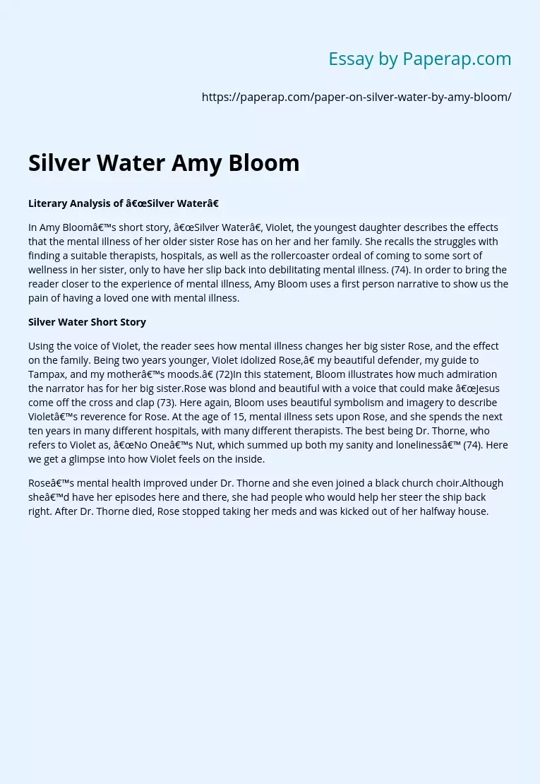 Silver Water Short Story