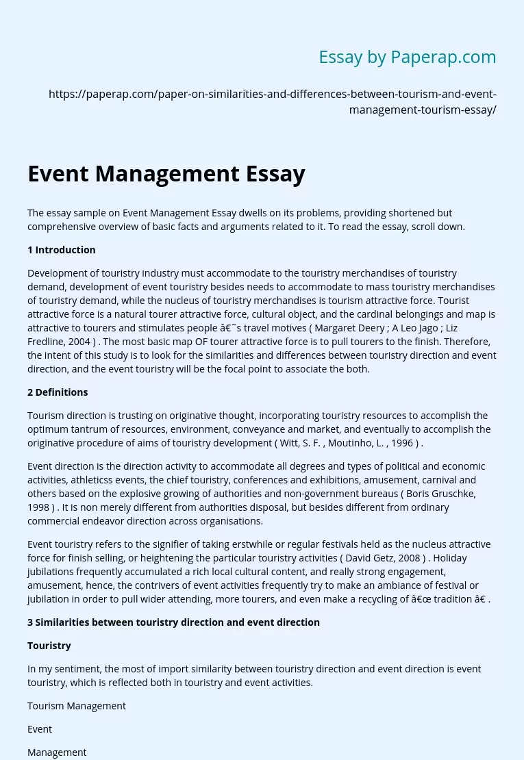 Event Management Essay