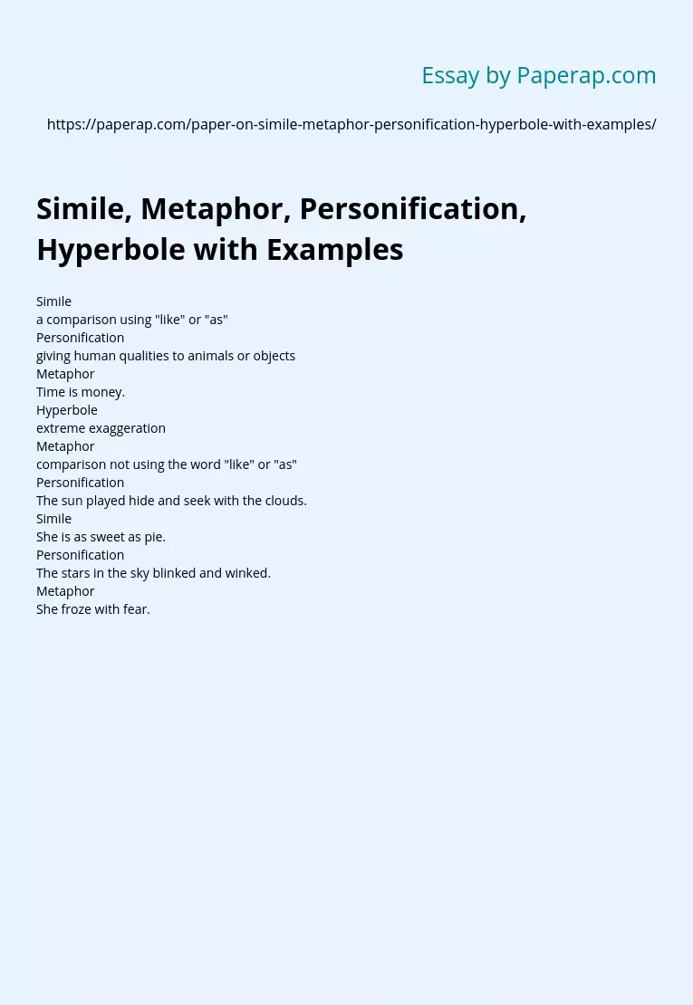 Simile, Metaphor, Personification, Hyperbole with Examples