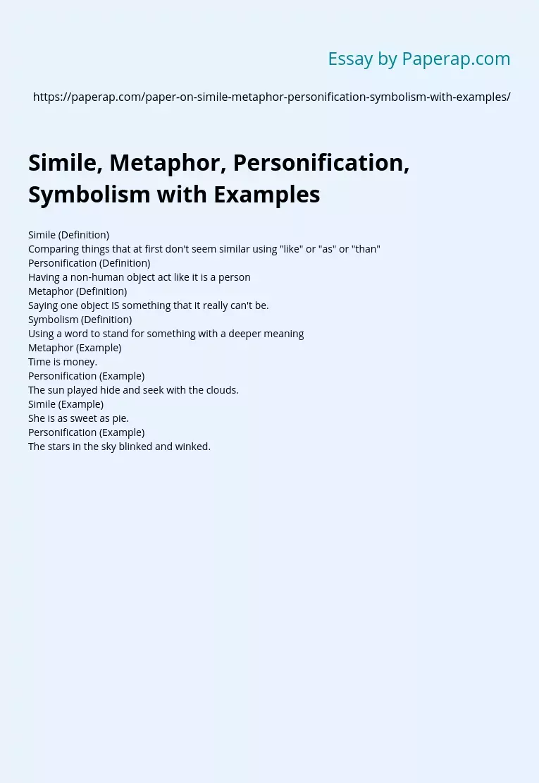 Simile, Metaphor, Personification, Symbolism with Examples