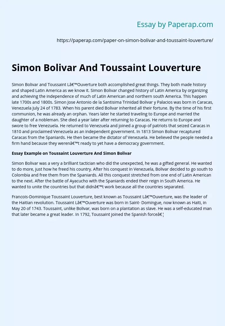 Simon Bolivar And Toussaint Louverture