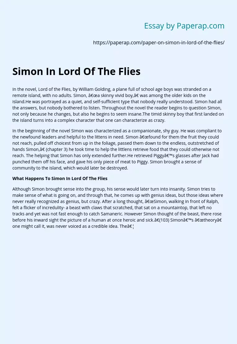 What Happens To Simon In Lord Of The Flies
