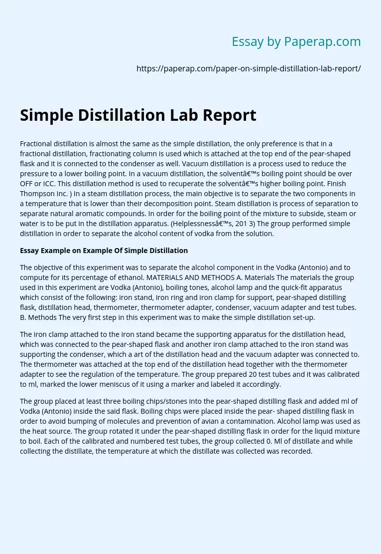Simple Distillation Lab Report