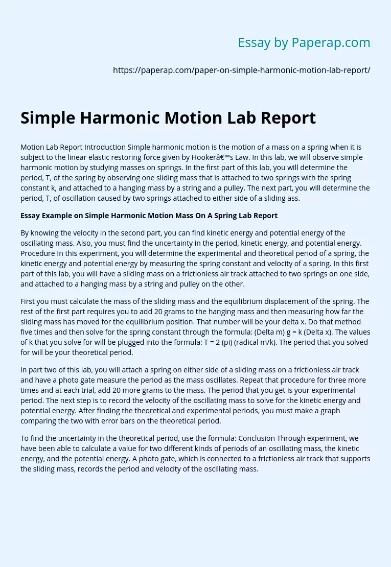 Simple Harmonic Motion Lab Report