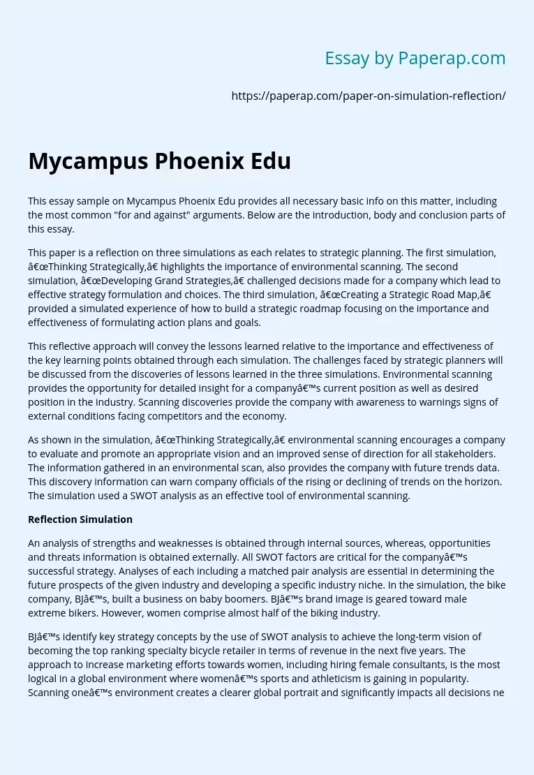 Essay Sample on Mycampus Phoenix Edu