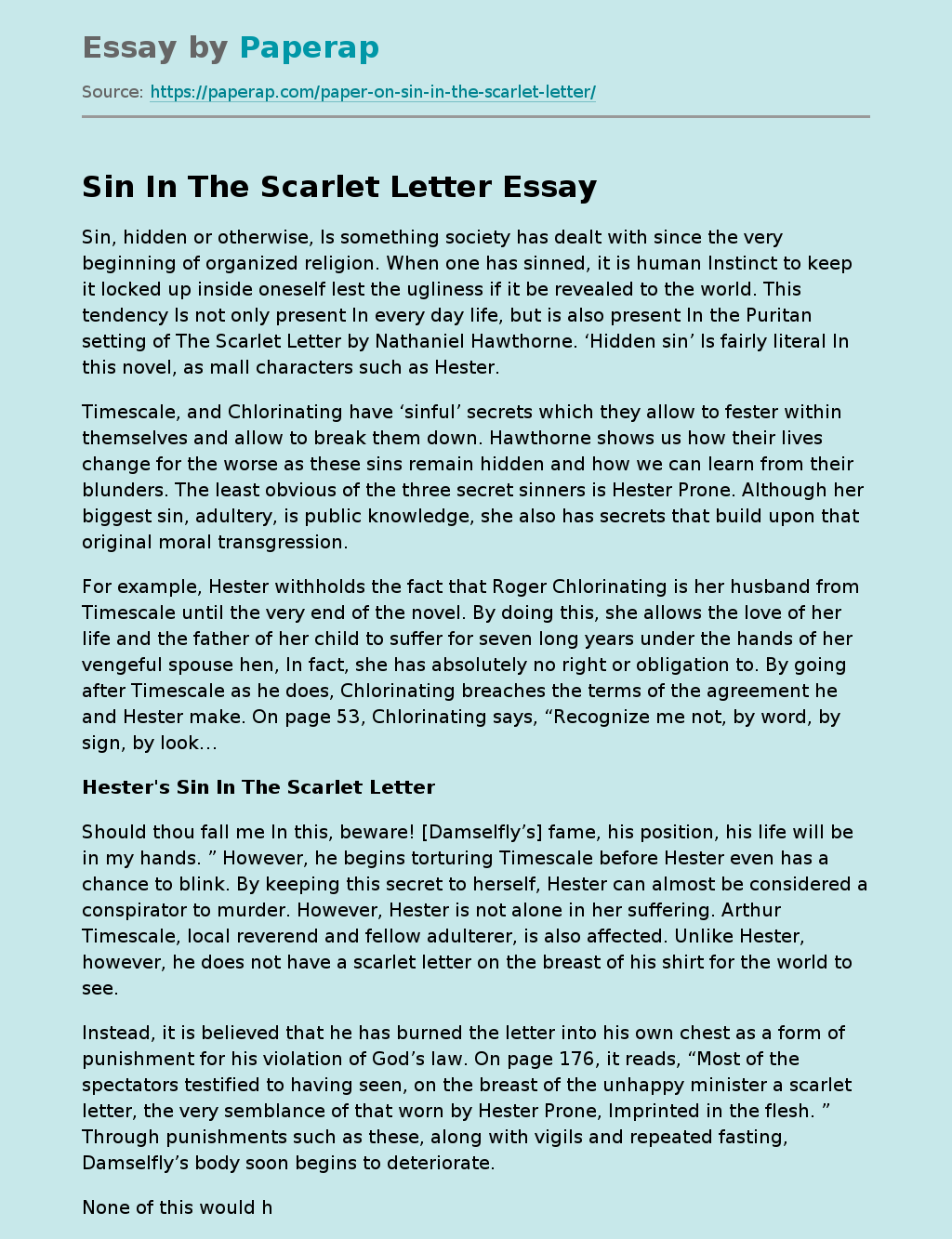 Sin In The Scarlet Letter