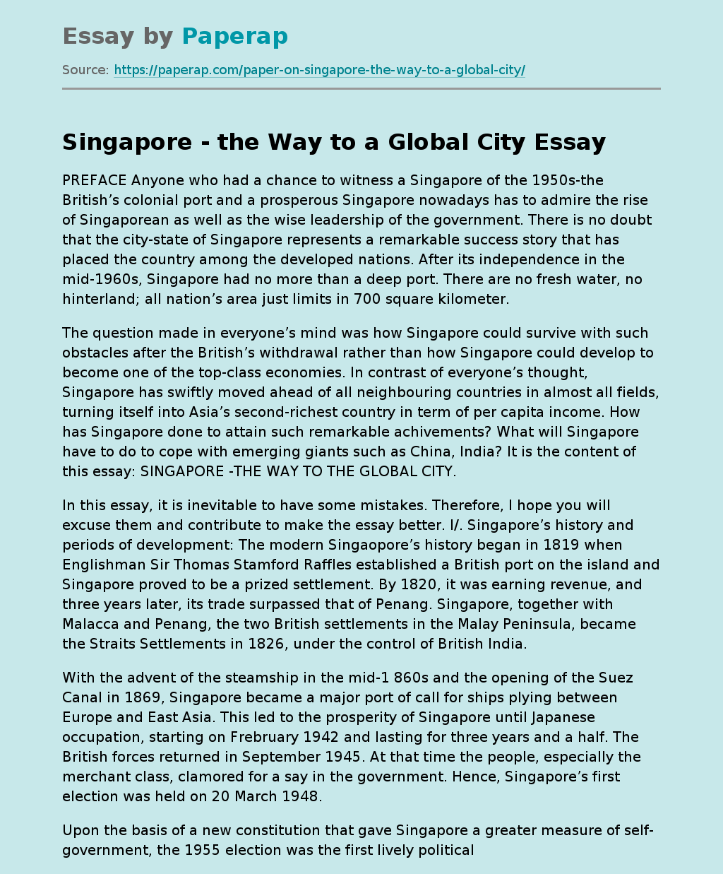 Singapore - the Way to a Global City