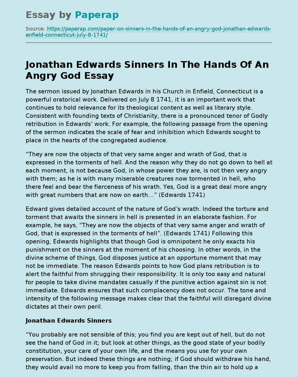 Jonathan Edwards Sinners In The Hands Of An Angry God