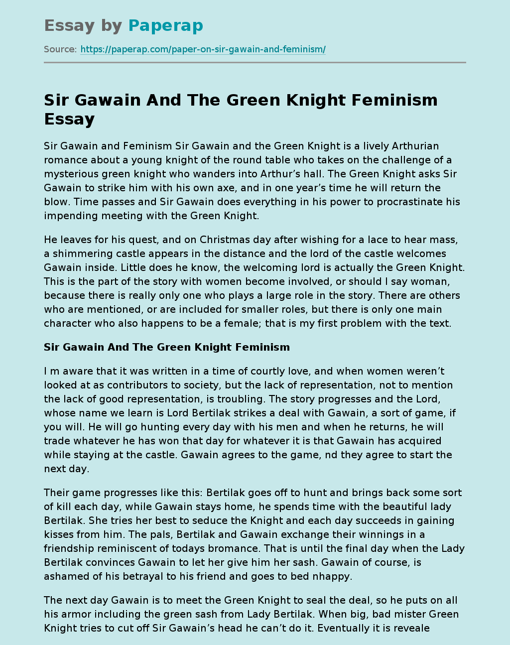Sir Gawain And The Green Knight Feminism