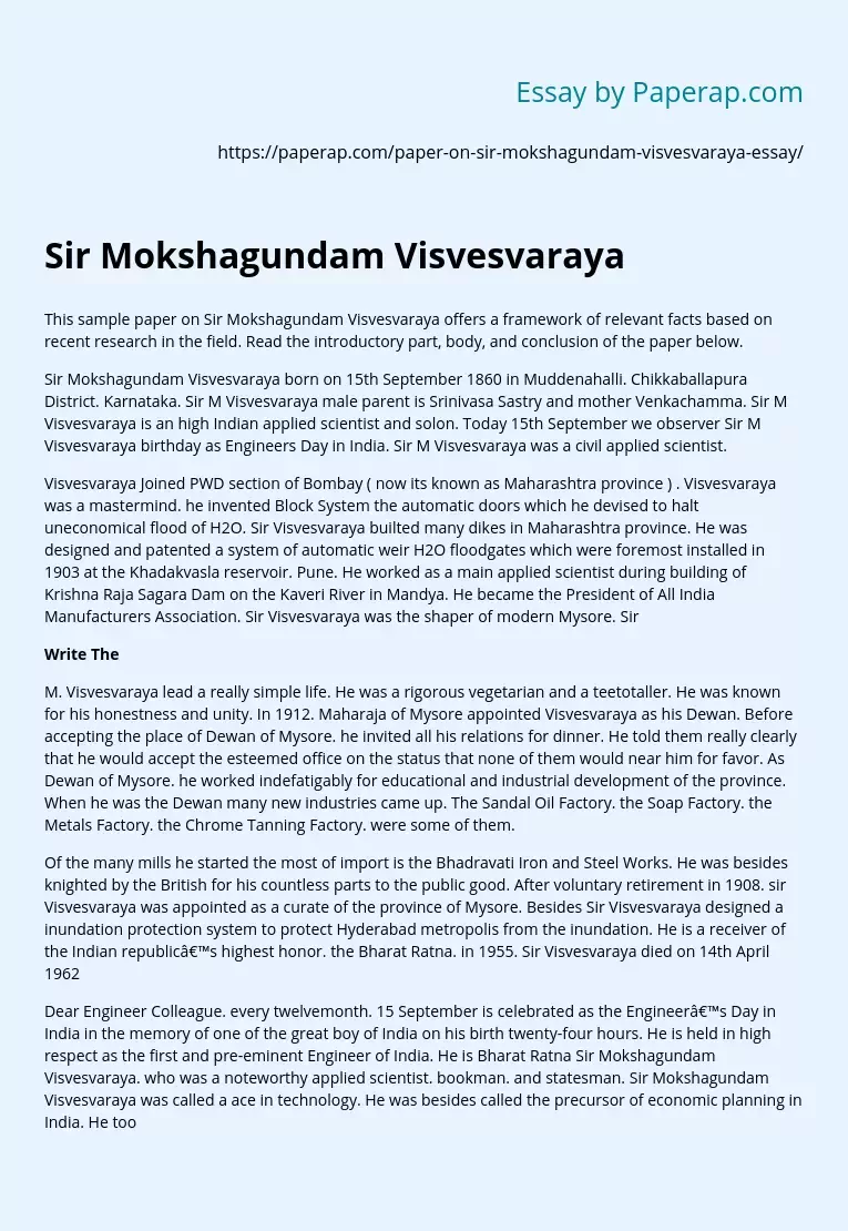 Sir Mokshagundam Visvesvaraya