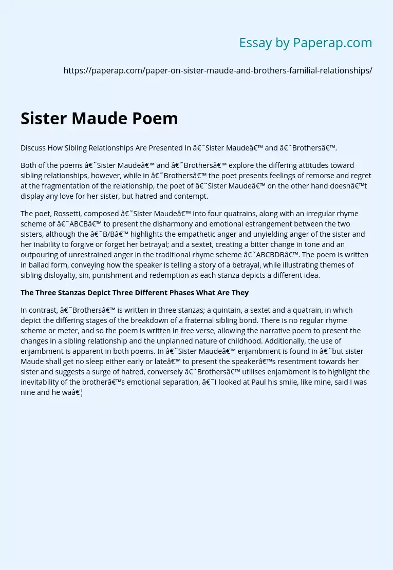 Relationships in Brothers and Sister Maude Poem