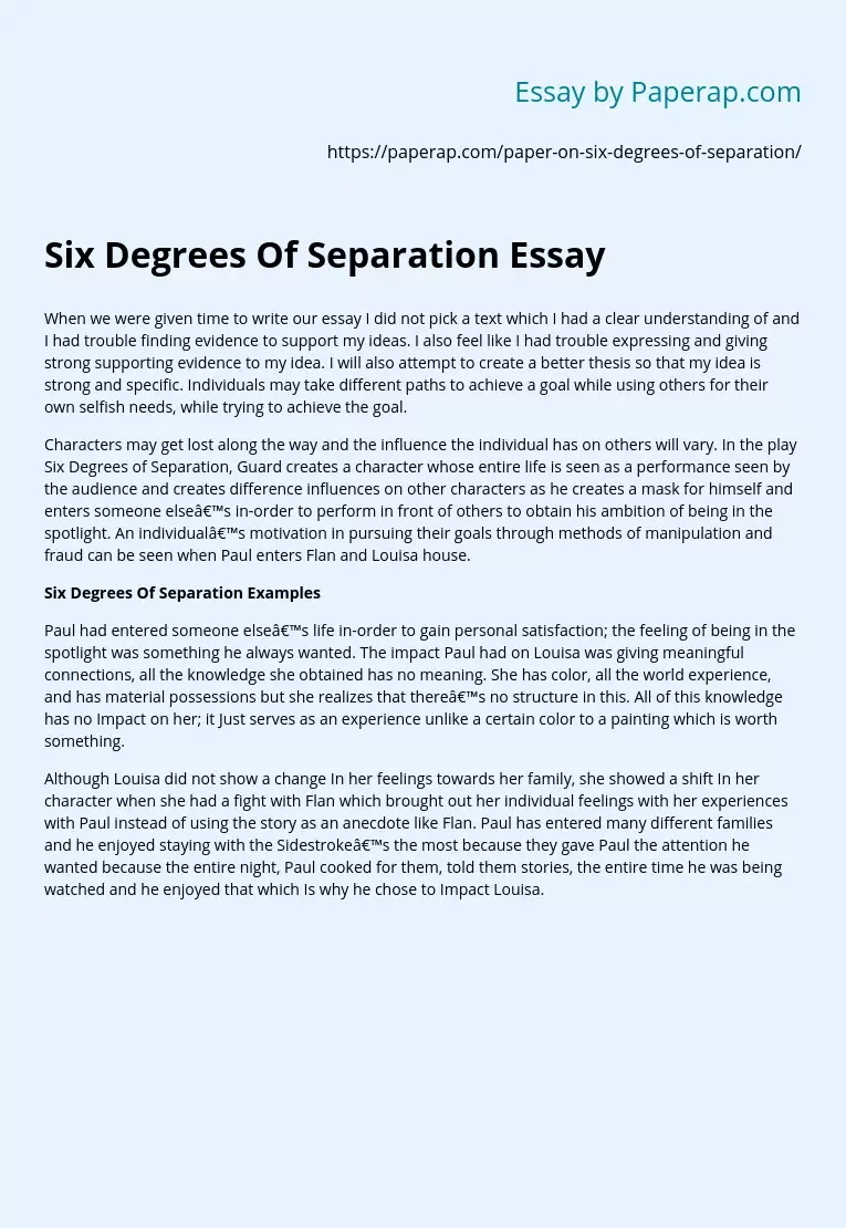 Six Degrees Of Separation Essay