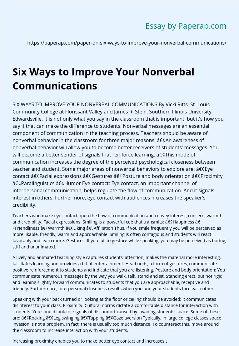 Six Ways to Improve Your Nonverbal Communications