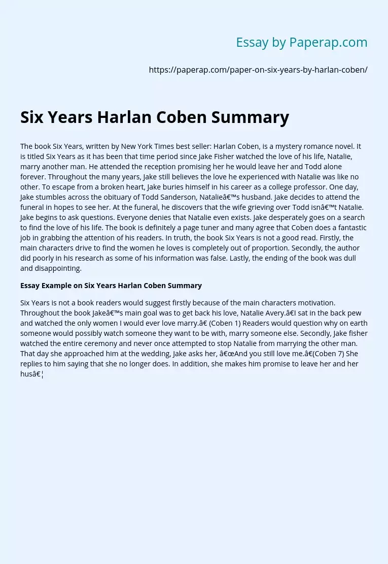 Six Years Harlan Coben Summary