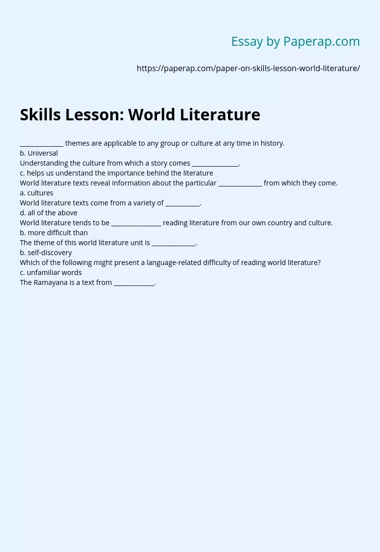 Skills Lesson: World Literature