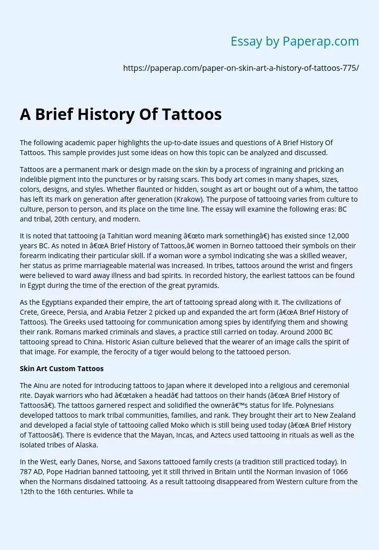 Реферат: The Honorable Art Of Tattoo Essay Research