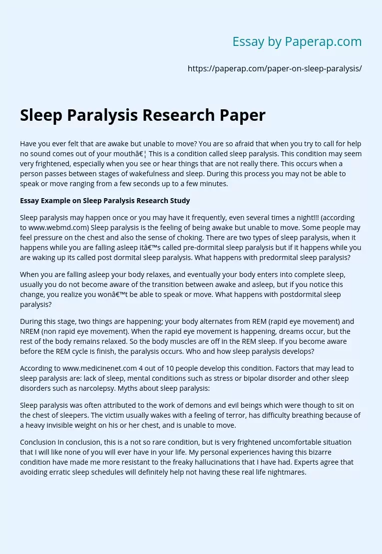 Sleep Paralysis Research Study