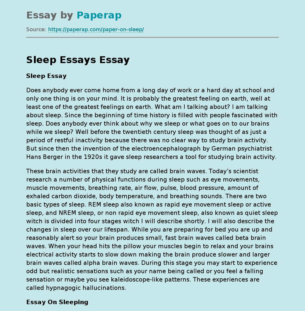 The Importance of Sleep Free Essay Example