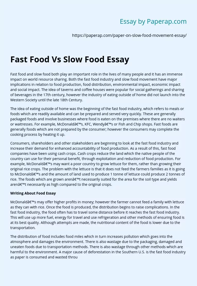Fast Food Vs Slow Food Essay