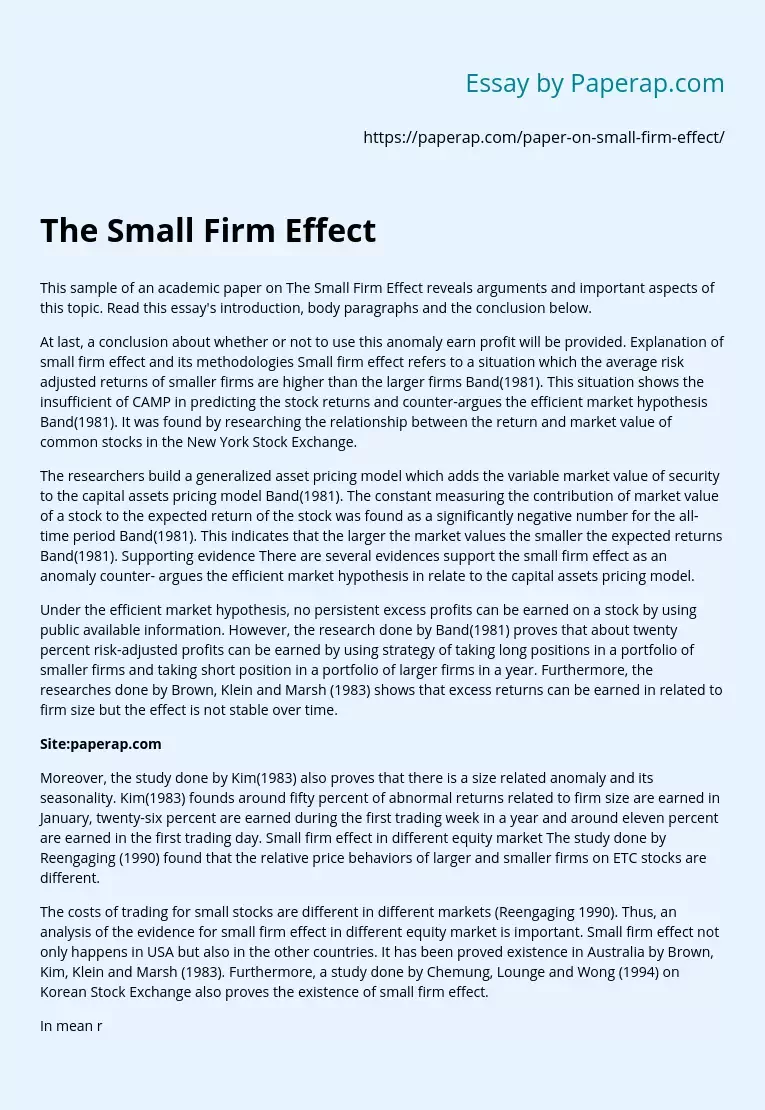 Sample of an Academic Paper on the Small Firm Effect