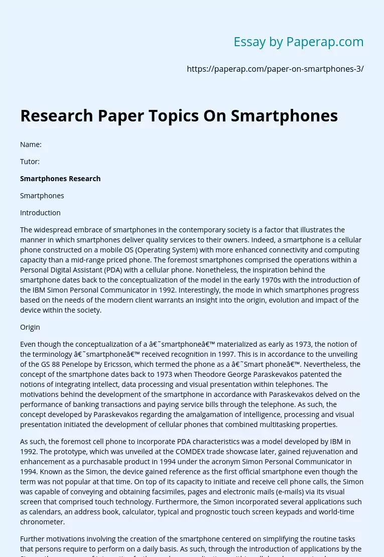Research Paper Topics On Smartphones