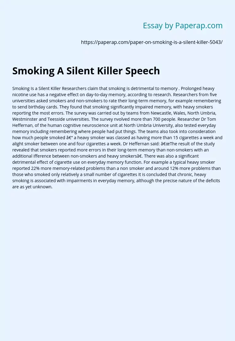 Smoking A Silent Killer Speech