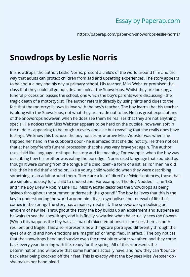 The world of a child in "Snowdrops" by Leslie Norris