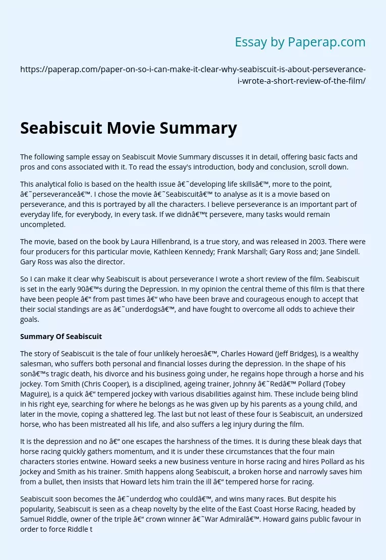 Seabiscuit Movie Summary