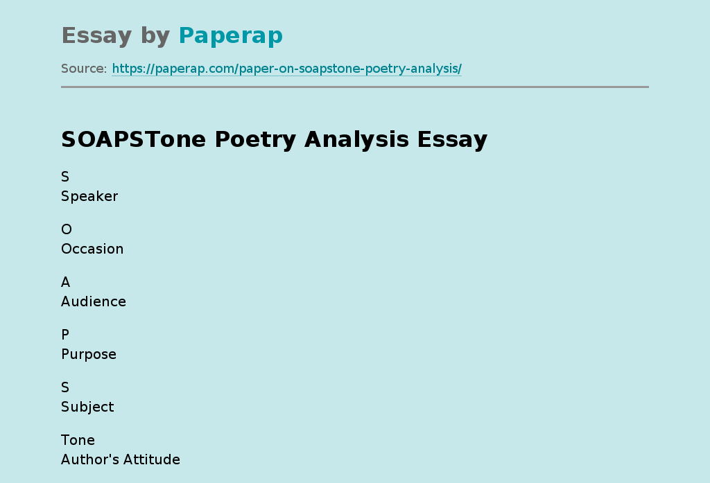 SOAPSTone Poetry Analysis