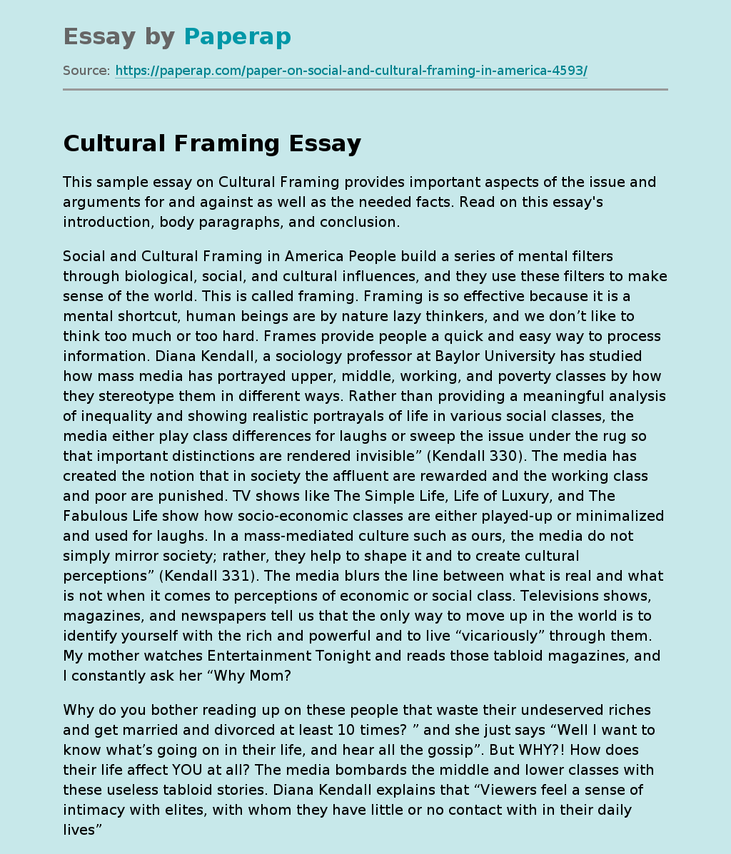 Sample Essay on Cultural Framing