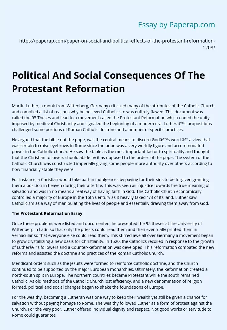 Political And Social Consequences Of The Protestant Reformation