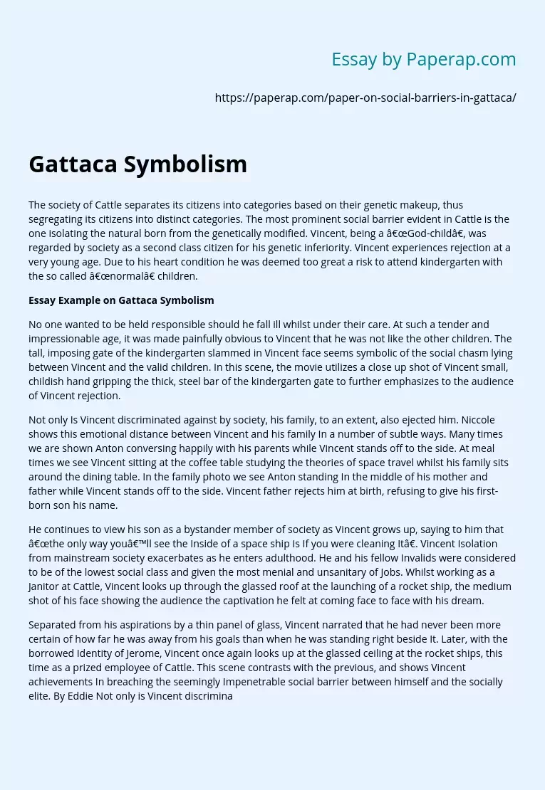 Essay Example on Gattaca Symbolism