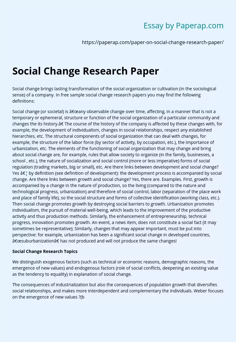 Реферат: Social Change Essay Research Paper In the
