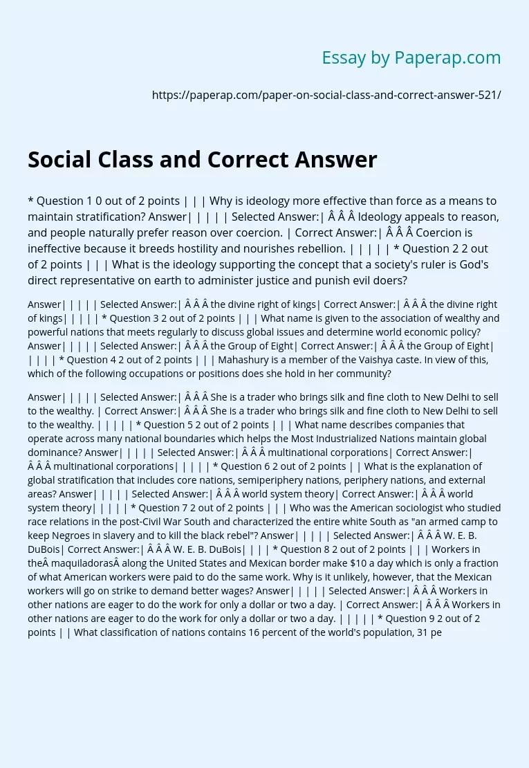Social Class and Correct Answer