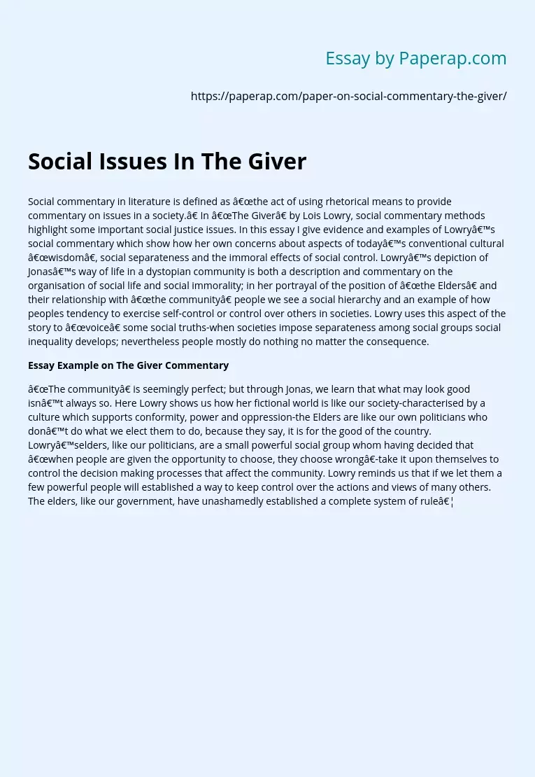 Social Issues In The Giver