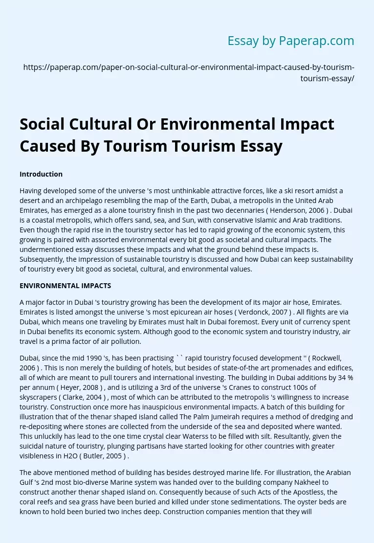 Social Cultural Or Environmental Impact Caused By Tourism Tourism Essay
