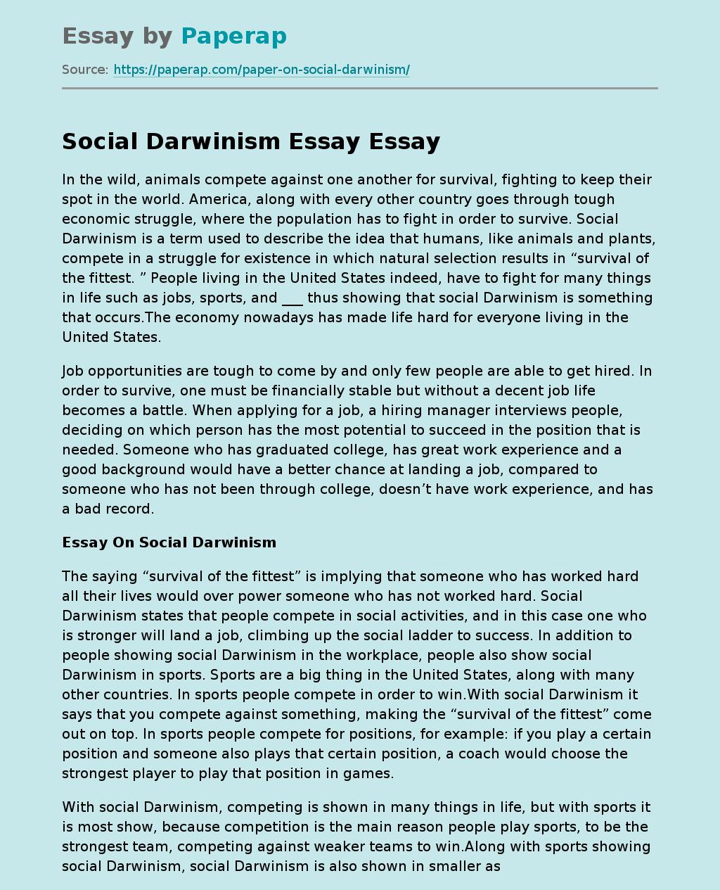 write an essay on darwinism pdf