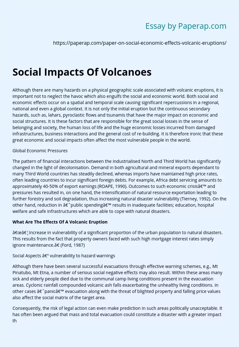 Social Impacts Of Volcanoes
