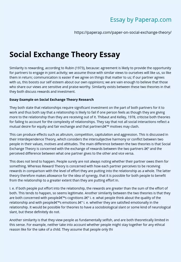 Social Exchange Theory Essay