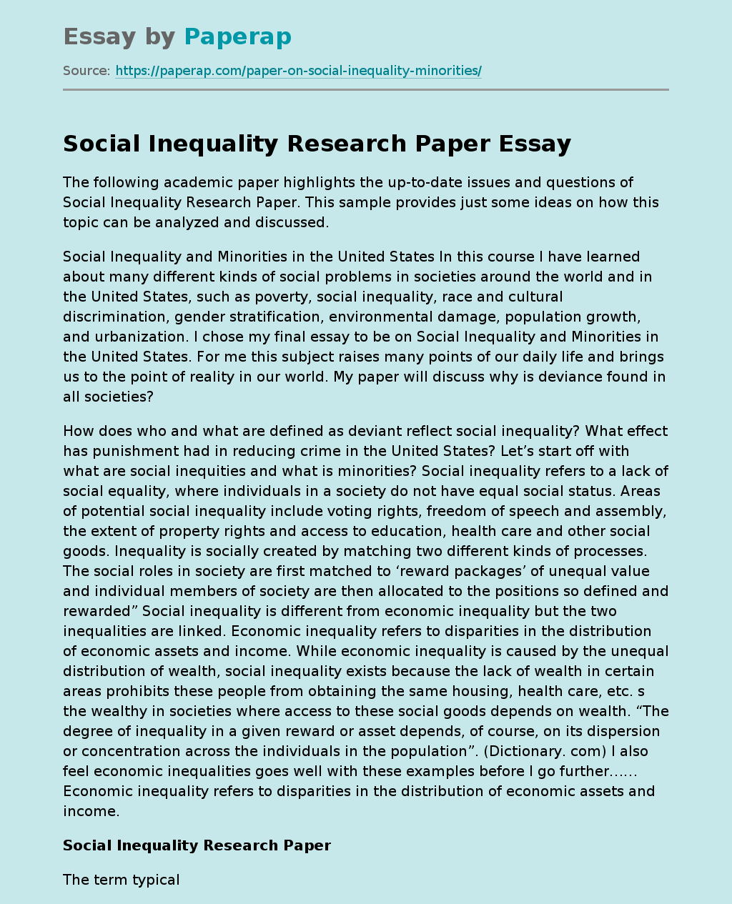 Social Inequality Research Paper