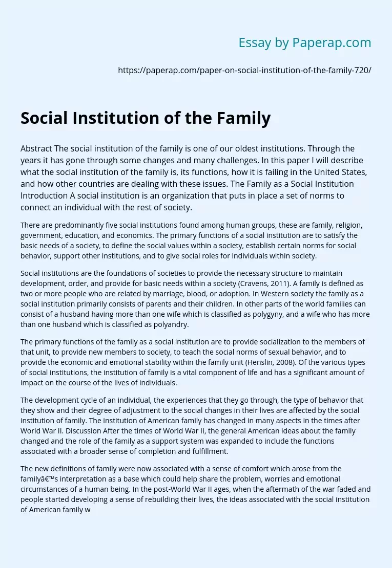 Social Institution of the Family