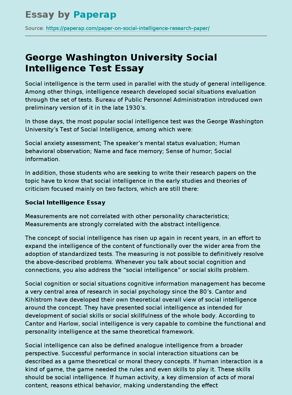 George Washington University Social Intelligence Test